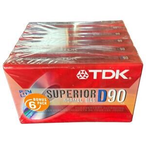 New, Sealed Bonus 6-Pack of TDK Superior D90 Audio Cassette Tapes